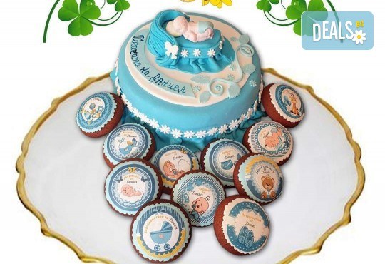 Голям сладък пакет за бебешка погача! Декорирани меденки и мъфини и 12, 16, 20 или 25 парчета торта от Сладкарница Джорджо Джани - Снимка 5