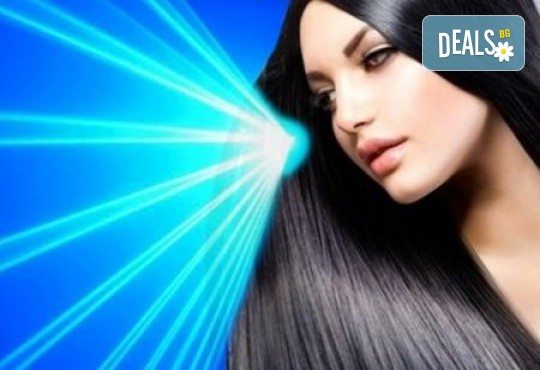 Иновативна фотон лазер терапия за коса с ботокс, хиалурон, кератин, арган, измиване, флуид с инфраред преса и оформяне със сешоар в Женско царство в Младост 3 - Снимка 1