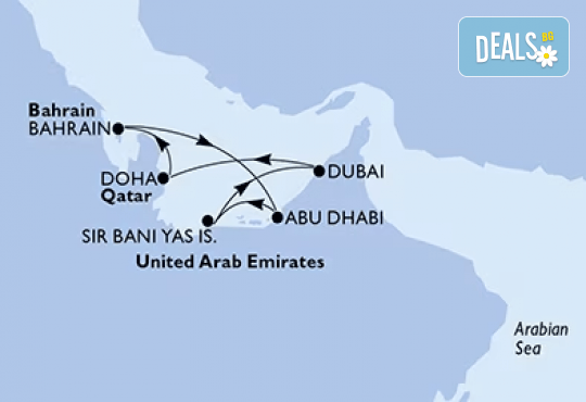Персийки круиз Дубай, Катар, Бахрейн, Абу Даби и Сир Бани Яс с луксозния круизен кораб MSC Euribia! 7 нощ. на круиз и 1 нощ. в Дубай от Оушън Траввел - Снимка 2