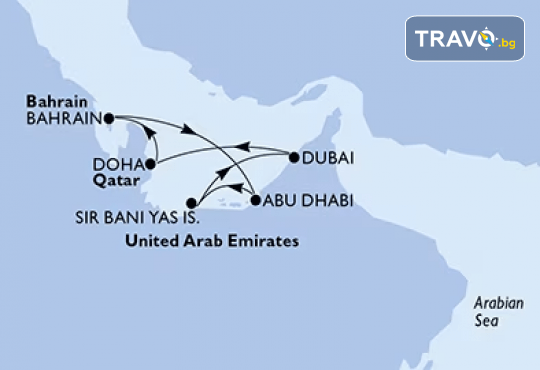 Персийки круиз Дубай, Катар, Бахрейн, Абу Даби и Сир Бани Яс с луксозния круизен кораб MSC Euribia! 7 нощ. на круиз и 1 нощ. в Дубай от Оушън Траввел - Снимка 2