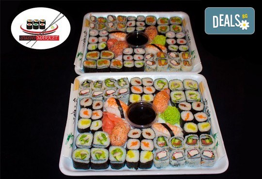 Насладете се на японската кухня! Вземете 108 суши хапки с пушена сьомга, скариди, сурими раци и филаделфия от Sushi Market! - Снимка 1